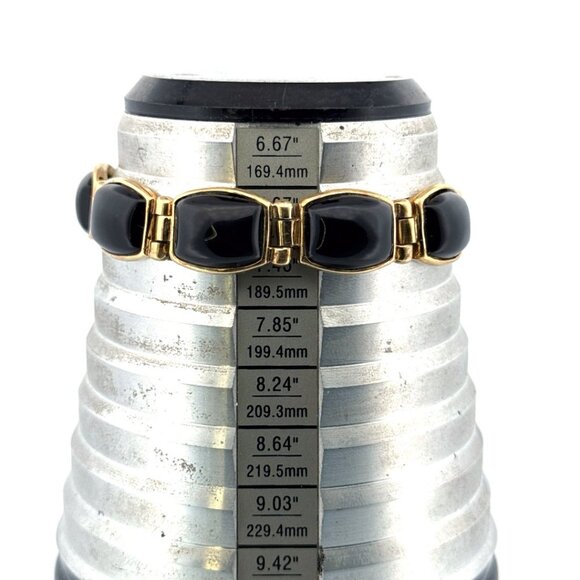 Estate Black Onyx Bracelet Gold Over Sterling Silver 925, 7.85", 30g, Marked - Picture 6 of 9